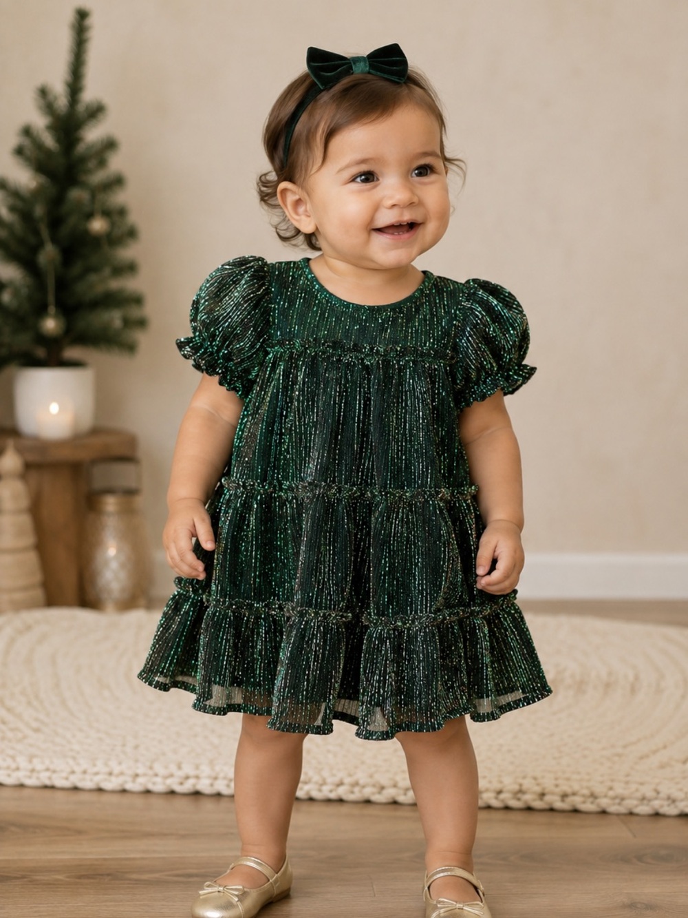 Sparkling Dark Green Dress - Size 12M- Christmas dress- Holiday
